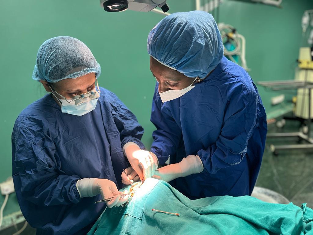 Dr. Srijana Adhikari and Dr. Kumale Tolesa performing surgery for strabismus in Nepal. Dr. Srijana Adhikari and Dr. Kumale Tolesa performing surgery for strabismus in Nepal.